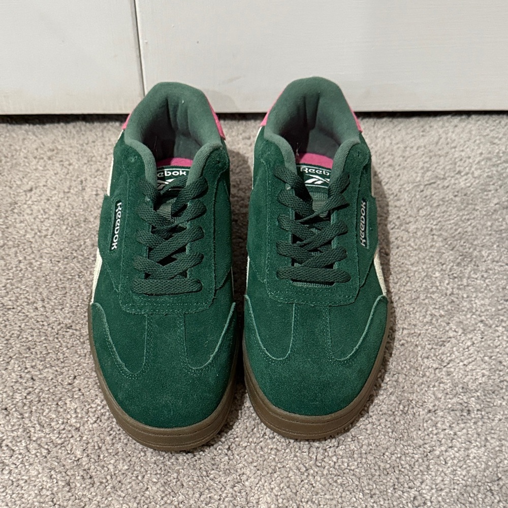 Reebok Forest Green and Pink Suede Sneakers - Picture 2 of 3